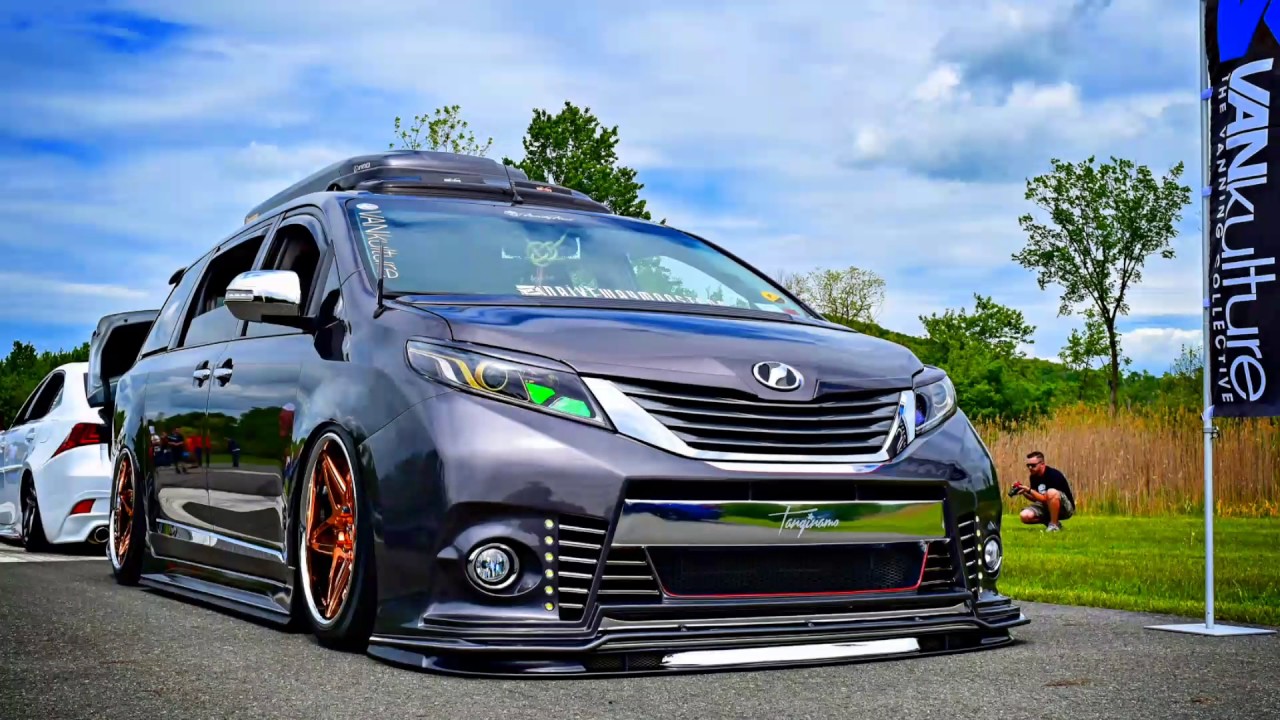 Lowered VanKulture Toyota Sienna on custom wheels, front three-quarter view